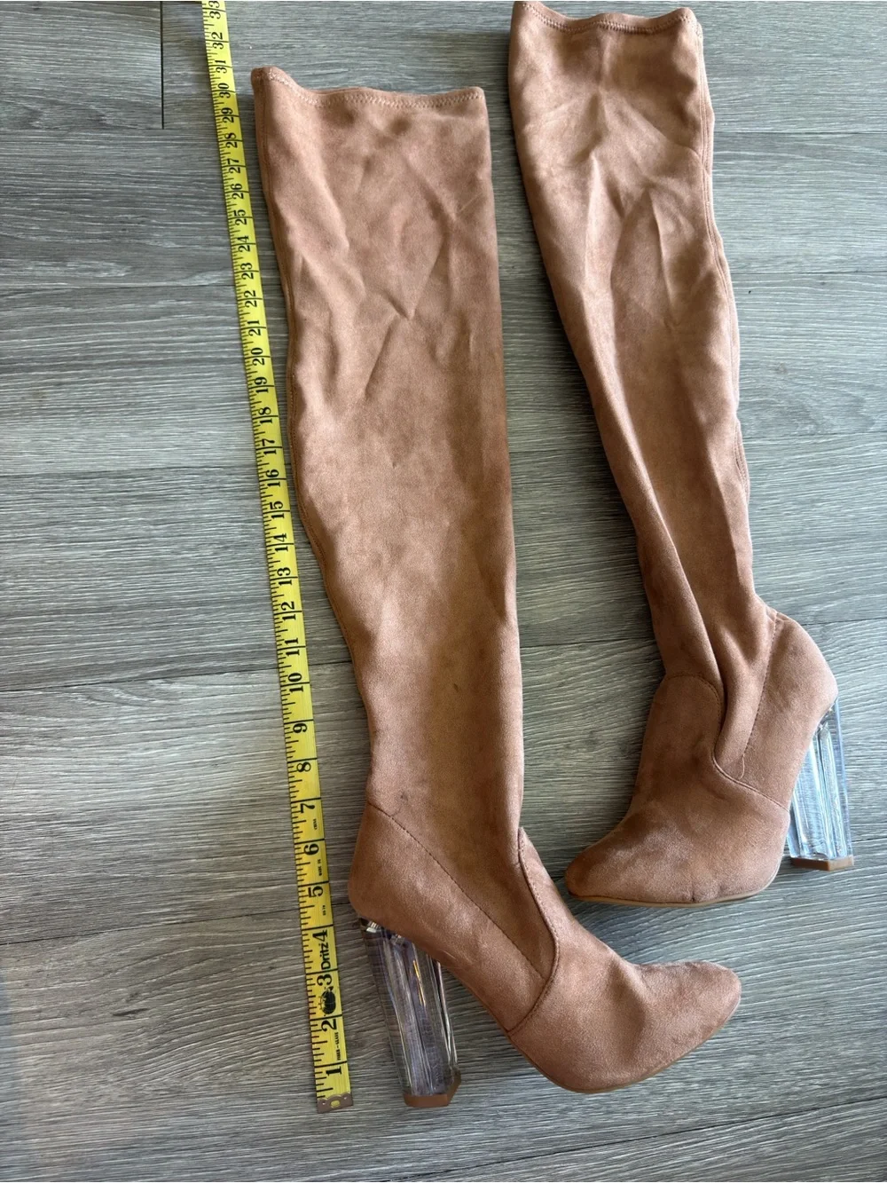 Windsor Women's Over-the-Knee Suede Boots in Tan with Clear Block Heel